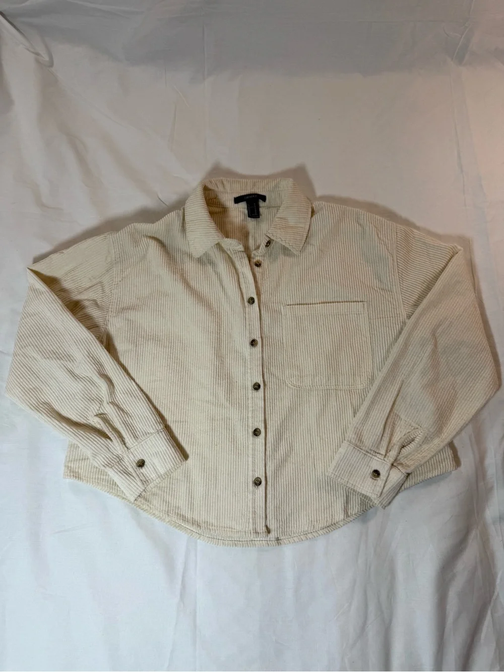 Women's Cream Forever 21 Button-Up Corduroy Shirt Jacket